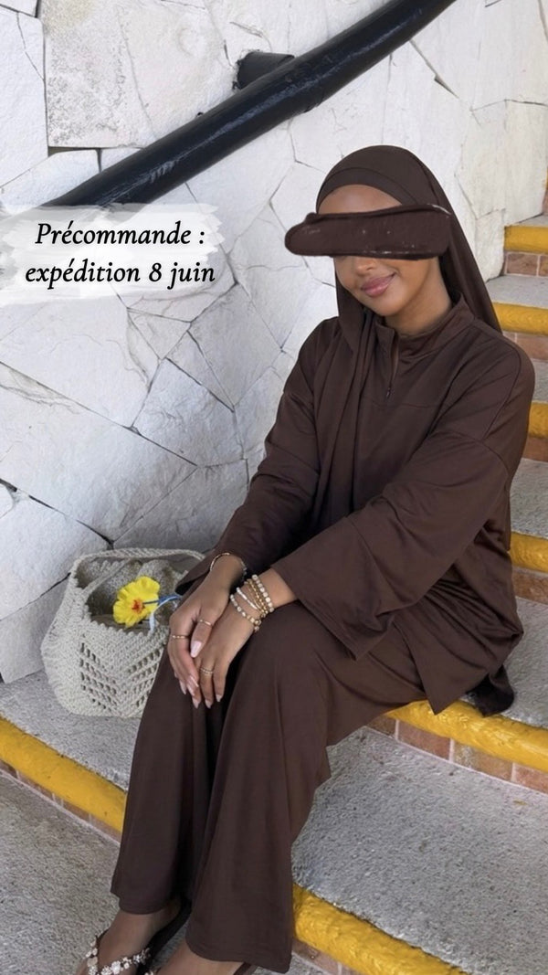 Burkini à zip  - Marron