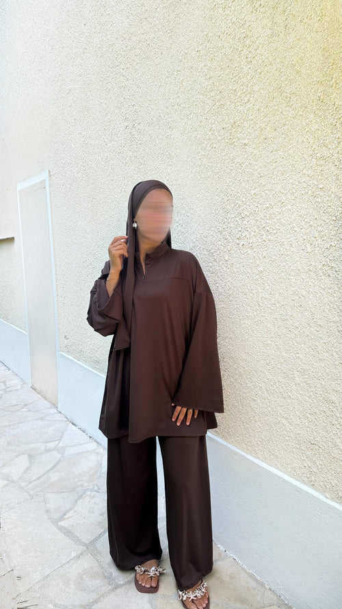 Burkini à zip  - Marron