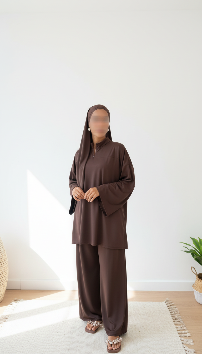 Burkini à zip  - Marron